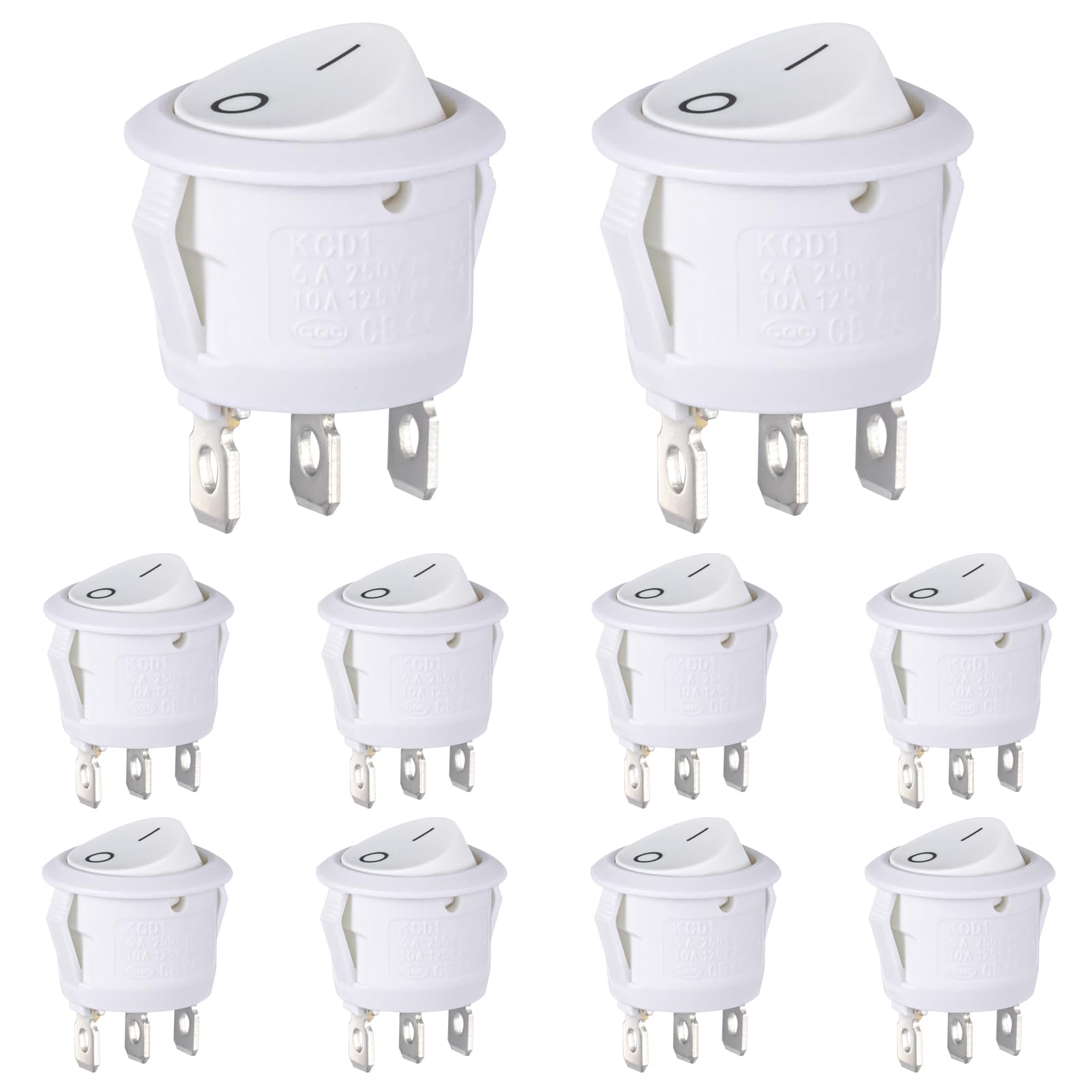 VEXUNGA Round Rocker Switch White 3 Pin 2 Position Mini Circle Toggle Switches On Off 6A/250V 10A/125V KCD1 Rocker Switch for Rv Car Truck Boat (Pack of 10pcs)