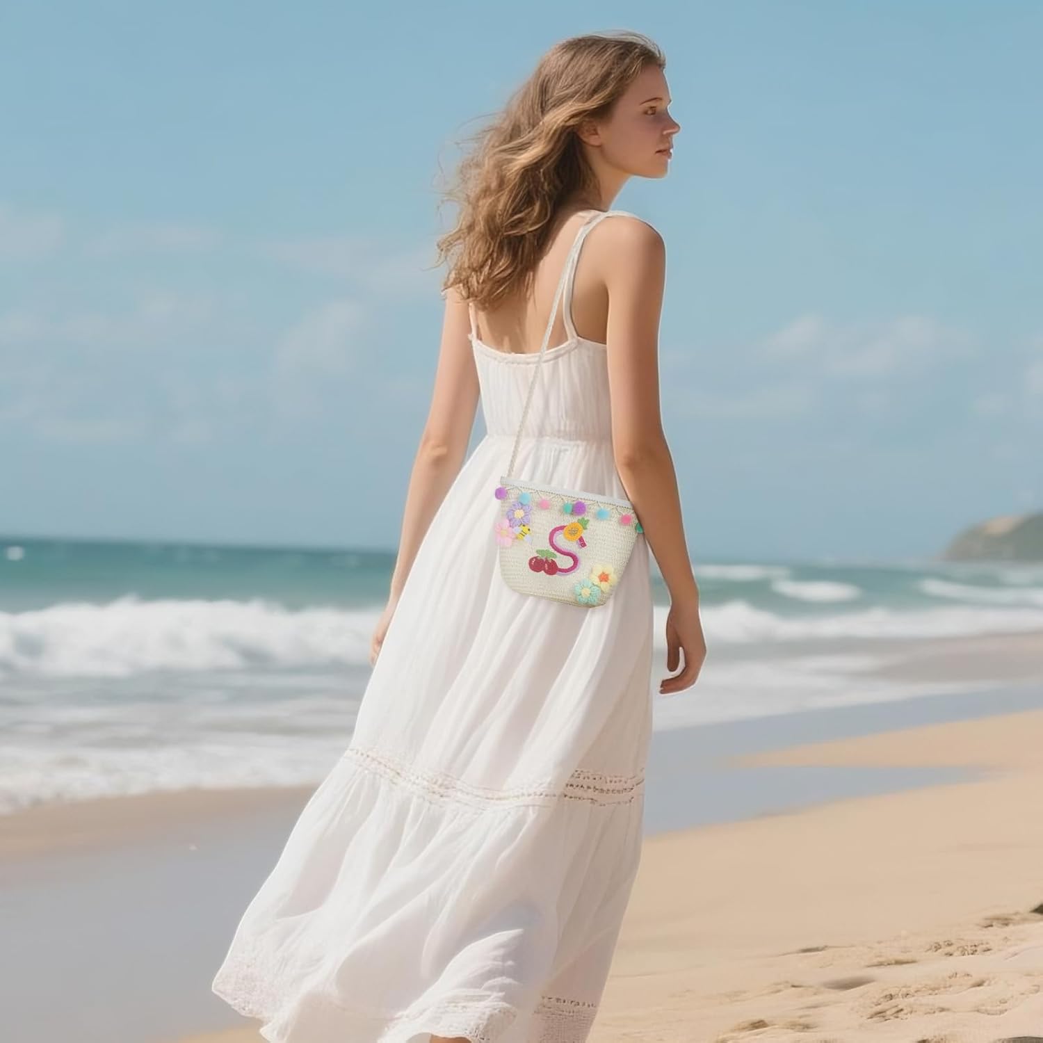 Letter Small Woven Straw Summer Beach Tote Bag for Women 2025,Woven Straw Beach Purse Shoulder Crossbody Bag for Women 2025 - Image 6