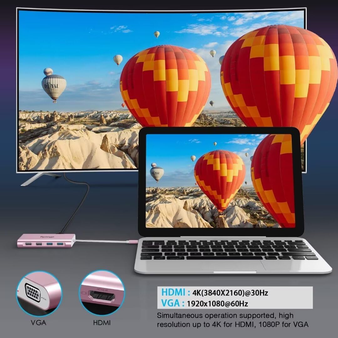 Hub USB C, adattatore 11 in 1 USB C per MacBook Pro/Air, Surface Pro e altri dispositivi di tipo C, distributore USB con 4 K Hdmi, 4 USB A, VGA, Ethernet, audio da 3,5 mm