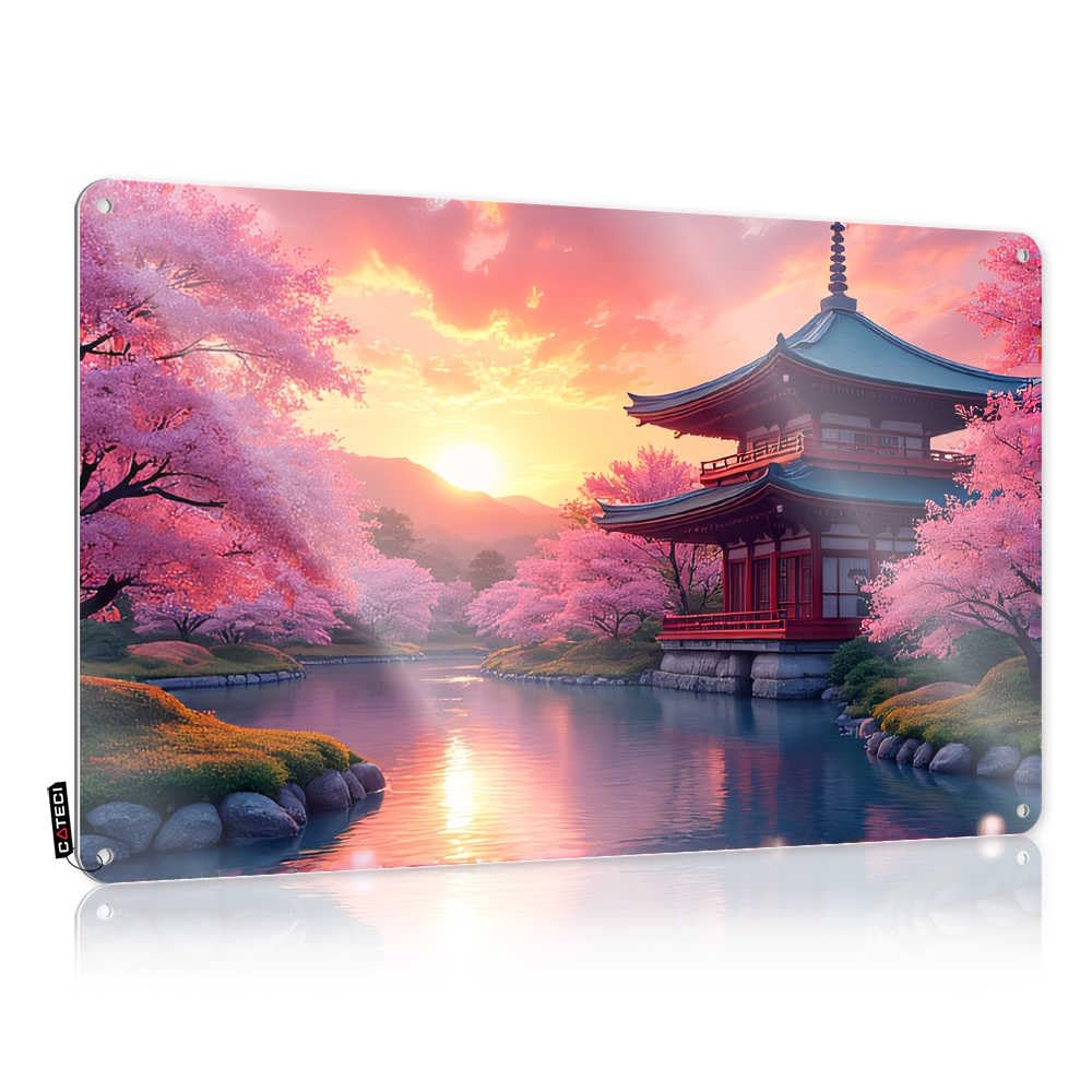 Serenity Cherry Blossom Car Decals - A Japanese Temple at Sunset - Car Tin Sign, Funny Stickers & Decals (20x30cm)