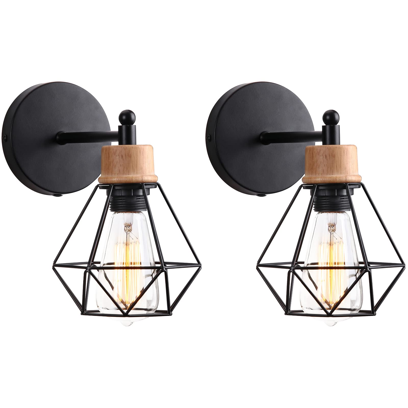 MESOVFCA Industrial Wall Sconces Set of Two, Farmhouse Wall Mounted Lights, Black Rustic Indoor Vintage Bedside Cage Lighting for Stairway Bathroom Entryway Living Room Bedroom