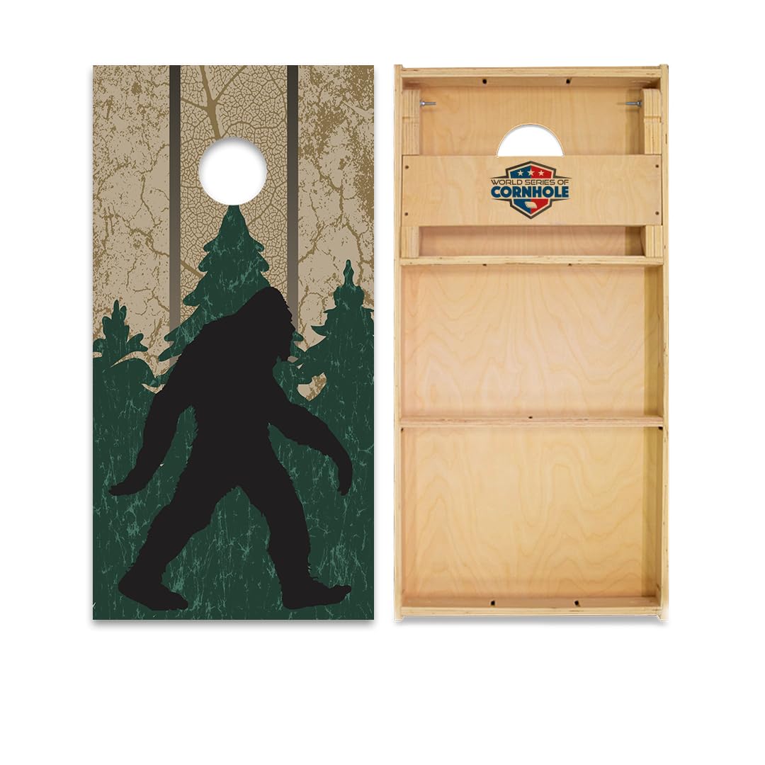 Skip's Garage Wilderness Sasquatch Cornhole Boards - WSOC Runway Series - Includes (2) Boards (NO Bags) + (1) Case & (2) Edge Lights