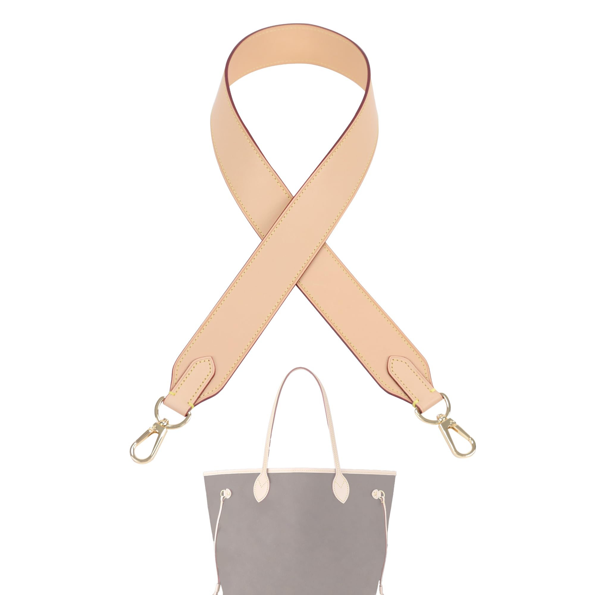 DGAZ Tracolla in Pelle Vacchetta per Borsa Neverfull, Cintura di Ricambio per Tracolla Extra Lunga – Crossbody, Larghezza 3,8 cm, Lunghezza 110 cm, con Confezione Regalo (Beige)