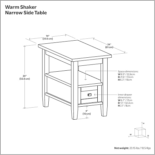 Miniatura 3 de SIMPLIHOME Warm Shaker - Mesa auxiliar rectangular de transición de madera maciza de 14 pulgadas de ancho, color marrón carbón envejecido, para sala