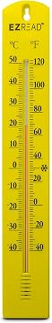 Headwind Color Metal Outdoor Thermometers 15" 5 Yellow Analog WallMount Temperature Gauge DualScale F/C, WeatherResistant Vertical Design for Patio, Garden & Home by EZREAD