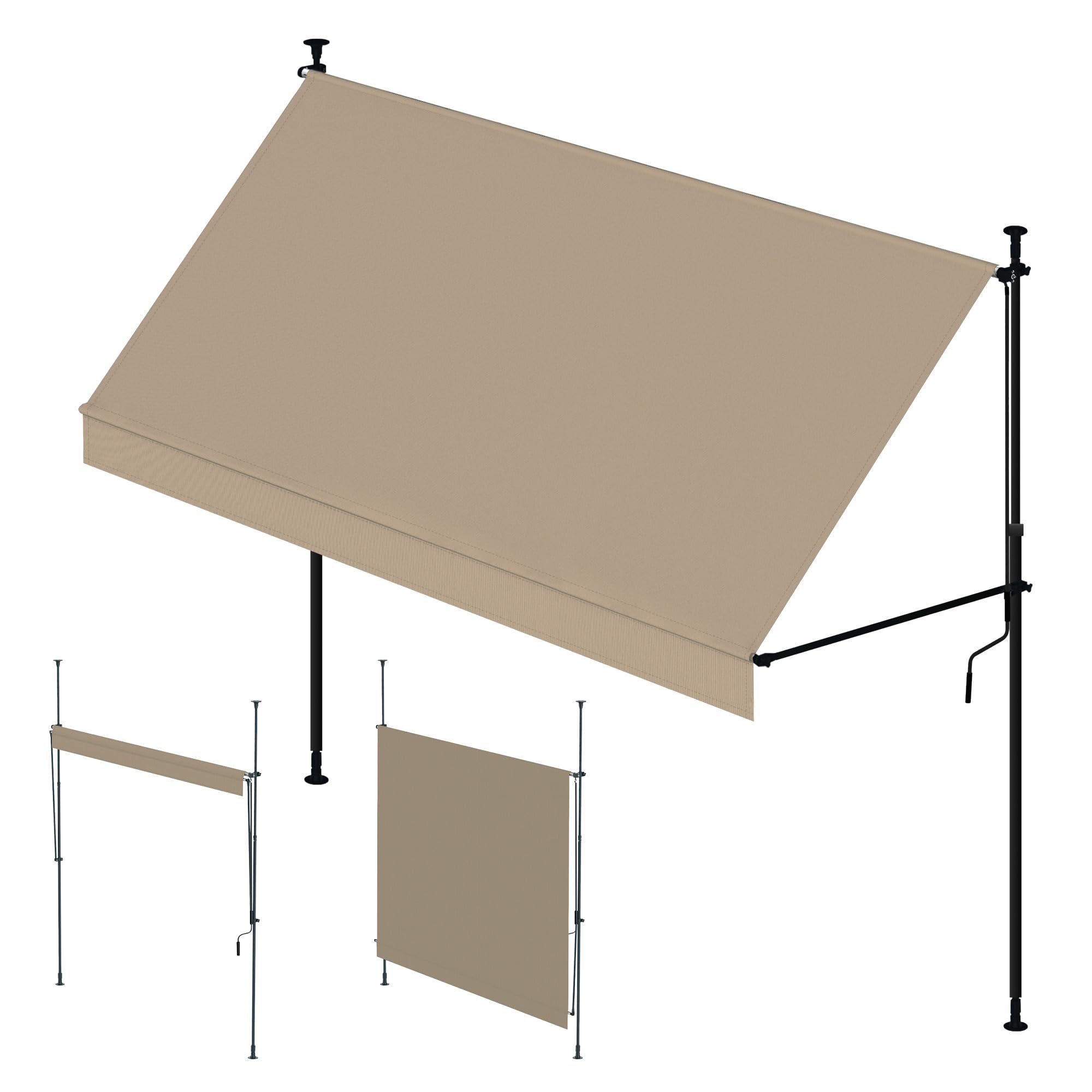 Wasabi - Toldo Portatil 300x120cm Cityline - Altura Ajustable - Montaje sin Taladrar - Lona Protección UV - Inclinación Regulable - Resistente para Exteriores, Jardín, Balcón - Beige