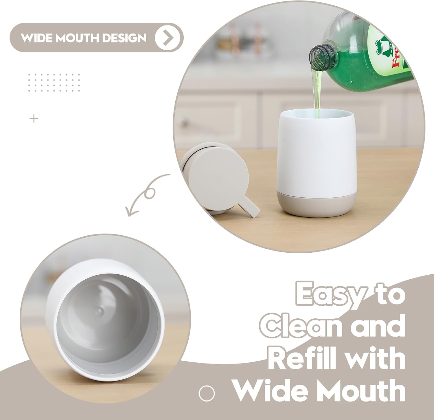 YAUKPH Refillable Beige Liquid Soap Dispenser Cute Decor Style for Bathroom & Kitchen Suitable for Kids and Adults