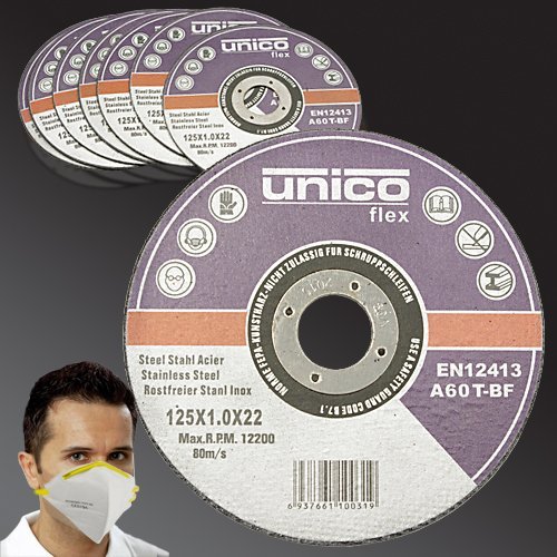 50 pcs disco de corte de diámetro 125 x 1 mm Inox de acero inoxidable extra fino Flex Disco Cover
