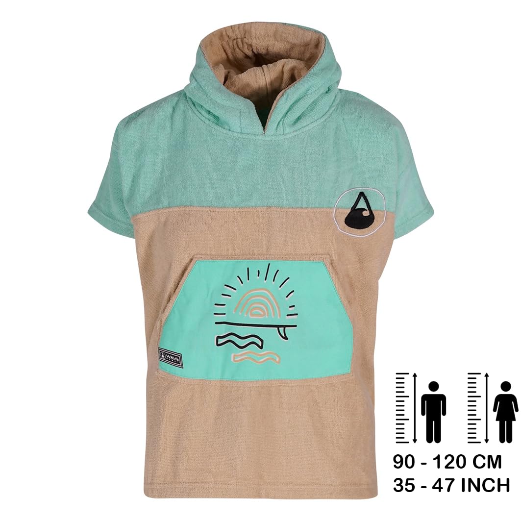 WAVE HAWAII Surfponcho für Körpergrößen von 90-120 cm Poncho ÖKO Baumwolle Umkleidehilfe für Schwimmen Strand Surfen Surf Poncho Badeponcho Duschponcho für Kinder Jungen Mädchen Damen