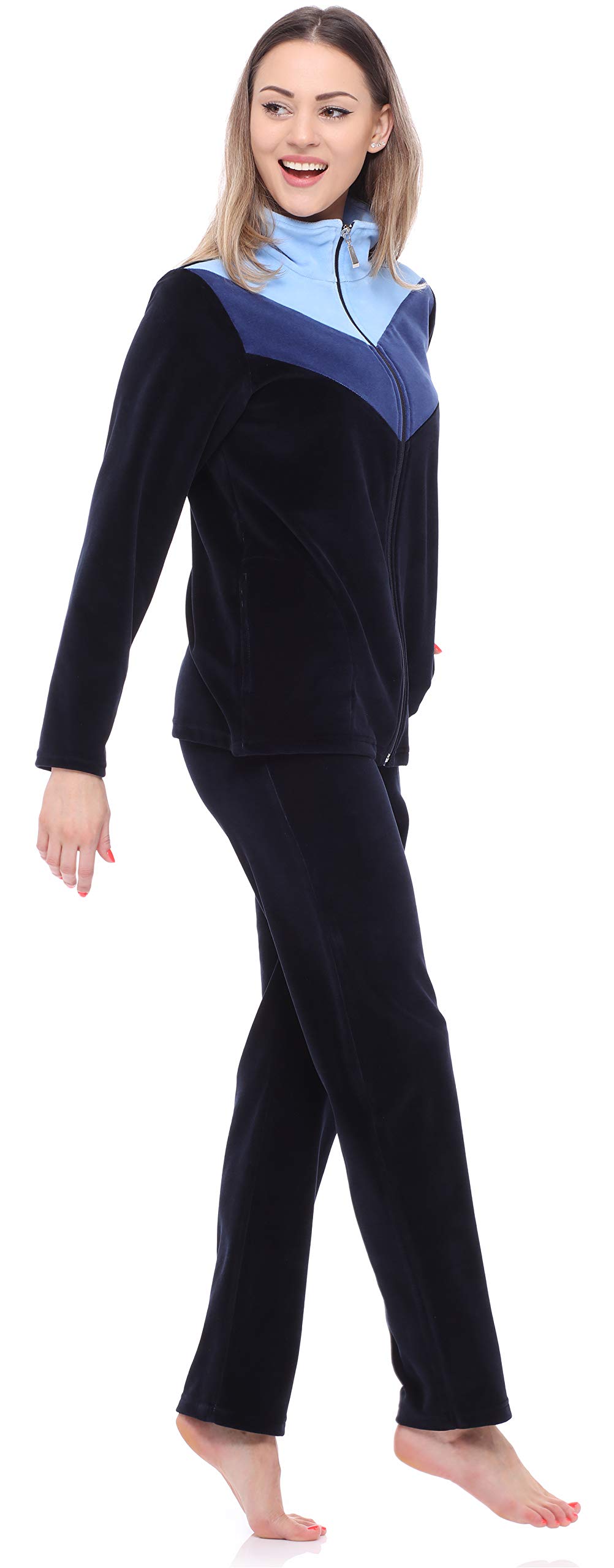 Merry Style Tuta Donna in Velluto MSMG001 (Blu Marin/Blu Scuro/Blu Chiaro(1728), 6XL)