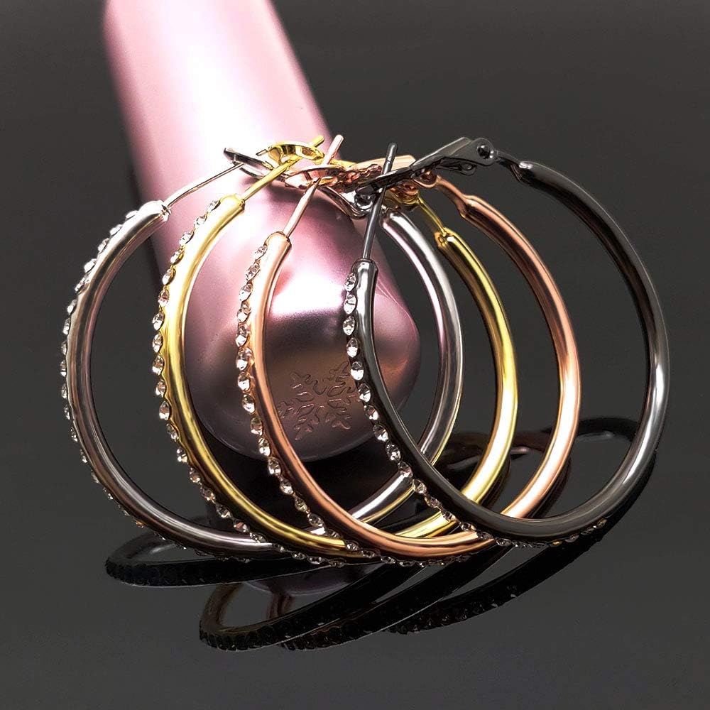 Hoop Earrings, Fashion Jewelry CZ Cubic Zirconia Rhinestone Hoop Earrings for Women Gifts 1.38in, 1.5in, 1.77in - Image 6