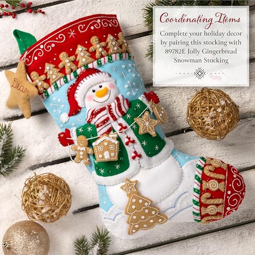 Image of Bucilla Felt Applique 6 Piece Ornament Making Kit, Jolly Gingerbread Snowman, Perfect for DIY Arts and Crafts Projects