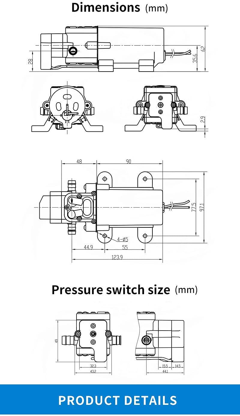 Boosterpumpe aus Edelstahl für Rasen-Jet-Pumpen Micro-Hochdruck-Membran-Waschauto-Pumpe, automatischer Schalter landwirtschaftlicher elektrischer Wasserpumpe for DC 12V 4L / min Selbst-Priming-Pumpen