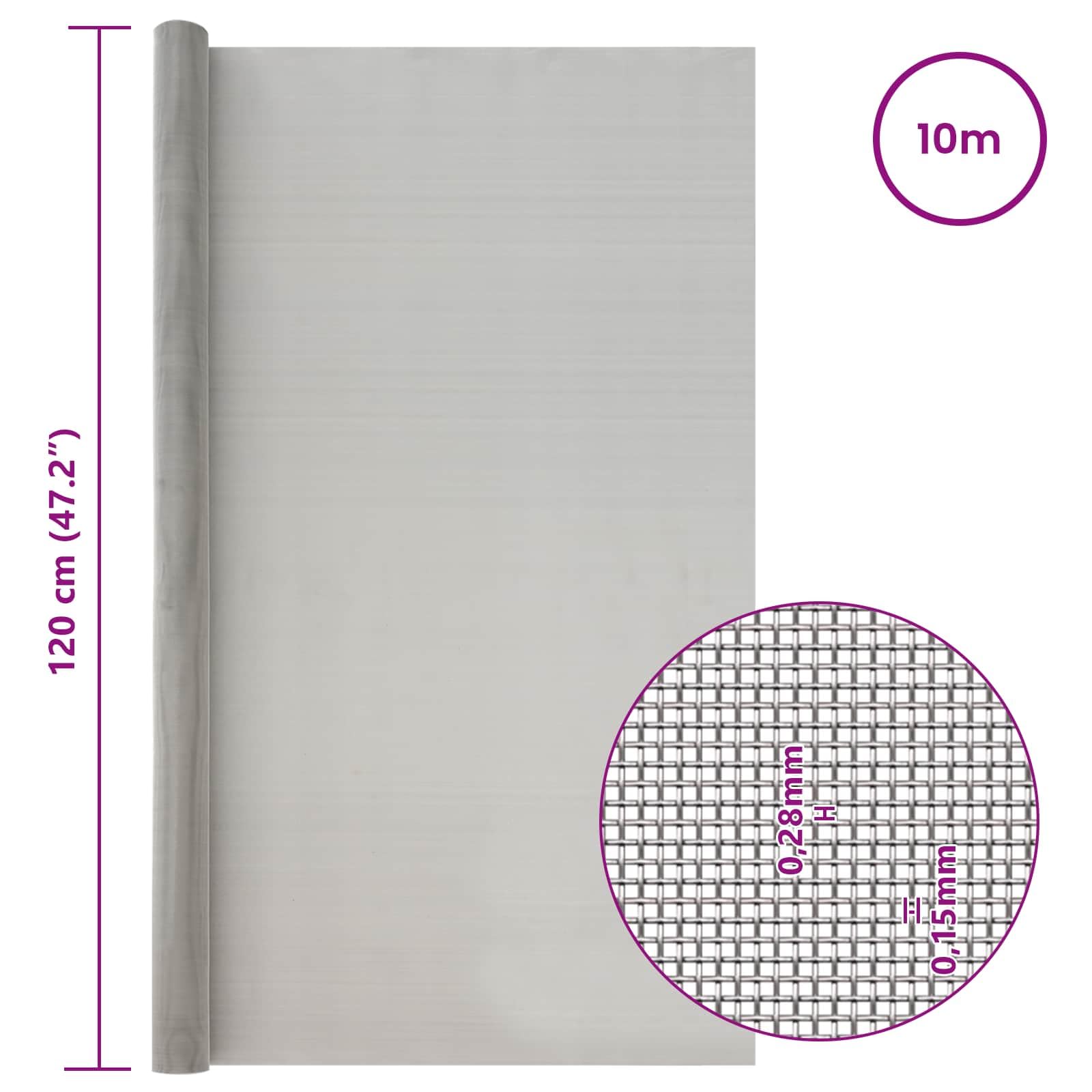 vidaXL Pantalla de Malla 120 x 1000 cm 60 Mesh Acero Inoxidable 201