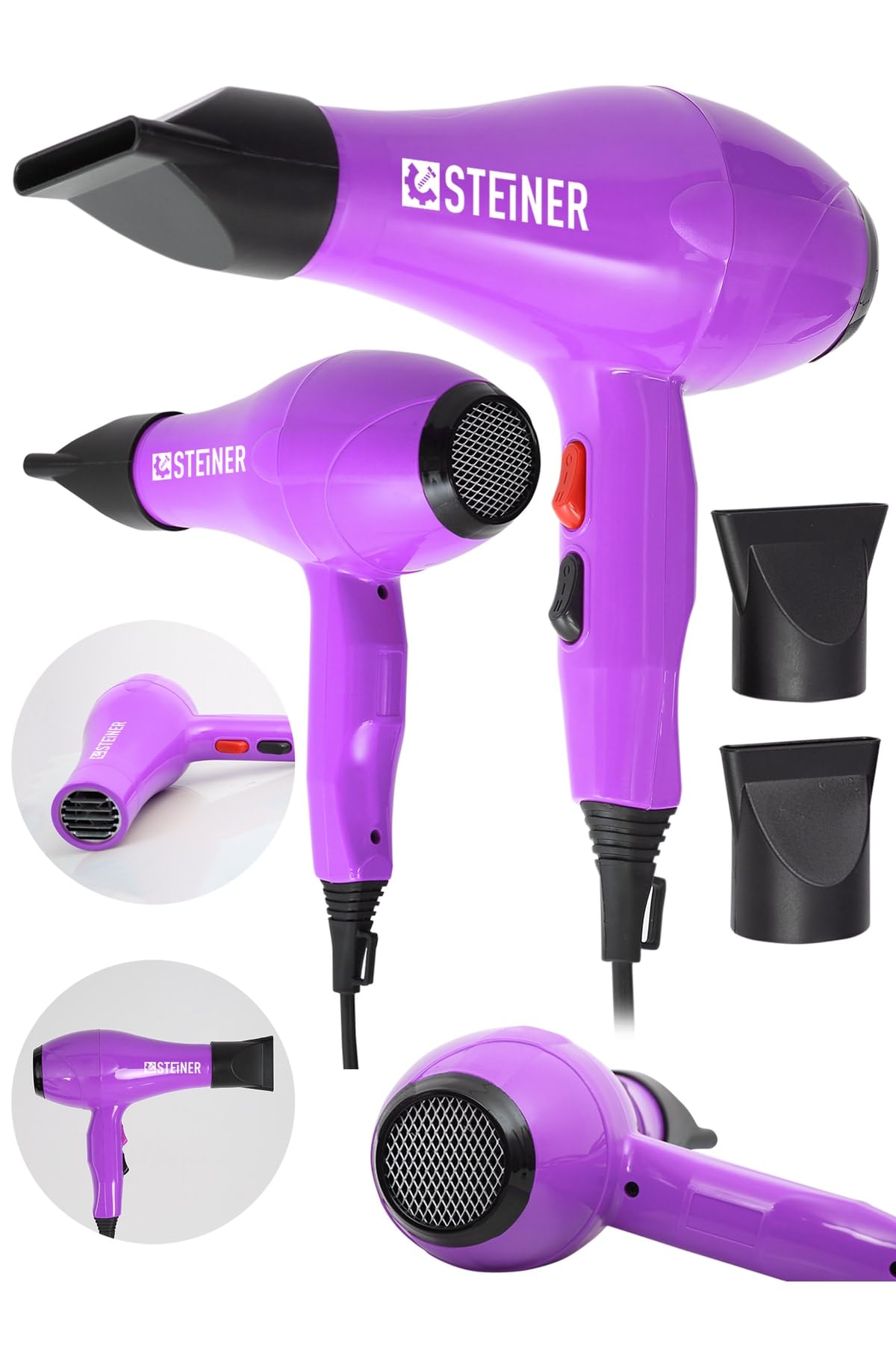 Steiner Alman 3800 Watt Profesyonel Saç Kurutma Makinesi Fön Makinesi Ac Motor Ms-9001 Pembe + 2 Adet Başlık