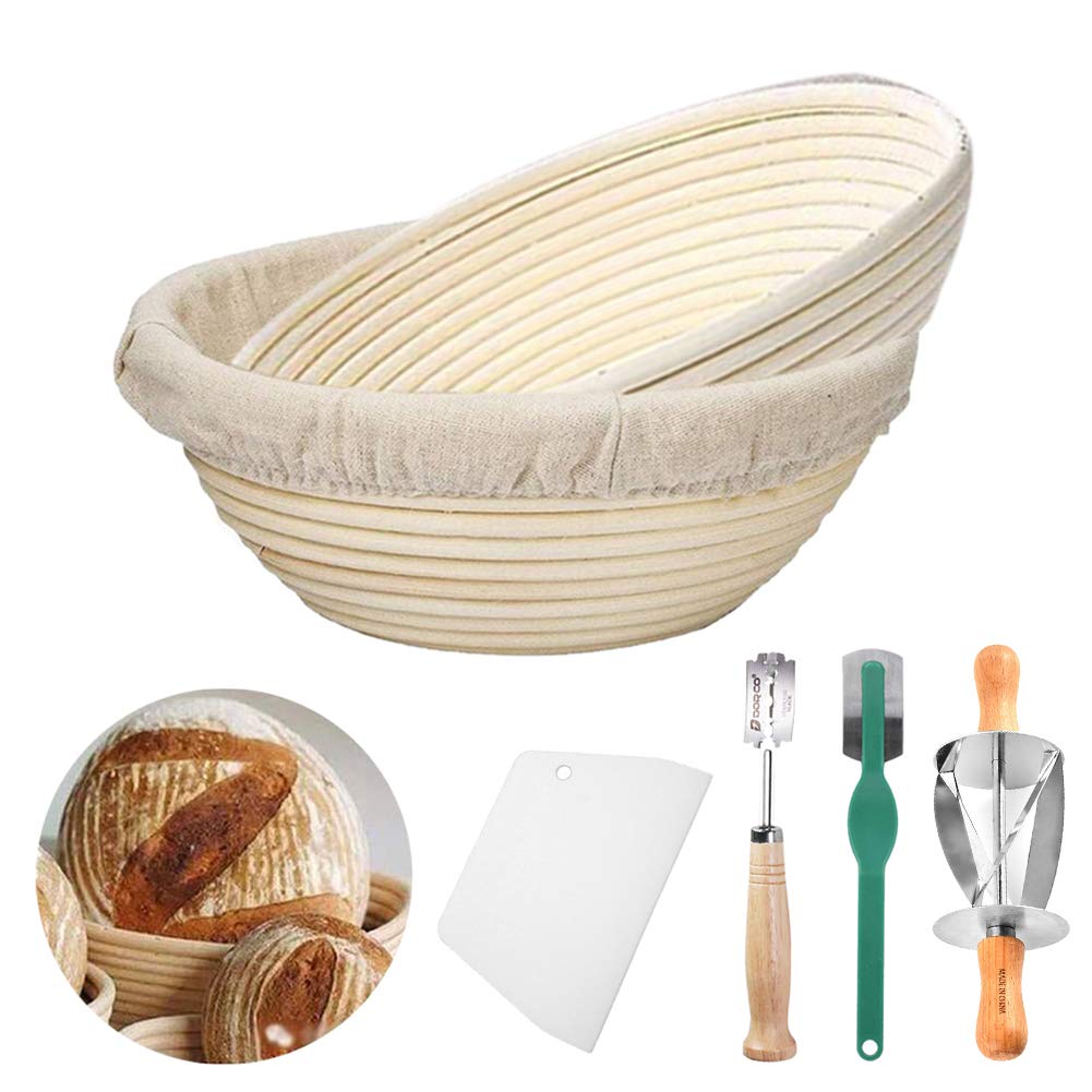 Cesta de Prueba de Pan Redondo de 2 Paquetes/tazón de Prueba de Masa fermentada de ratán Natural con Forro de Lino, Prueba de Masa Agria, Pan Artesanal,8.7in