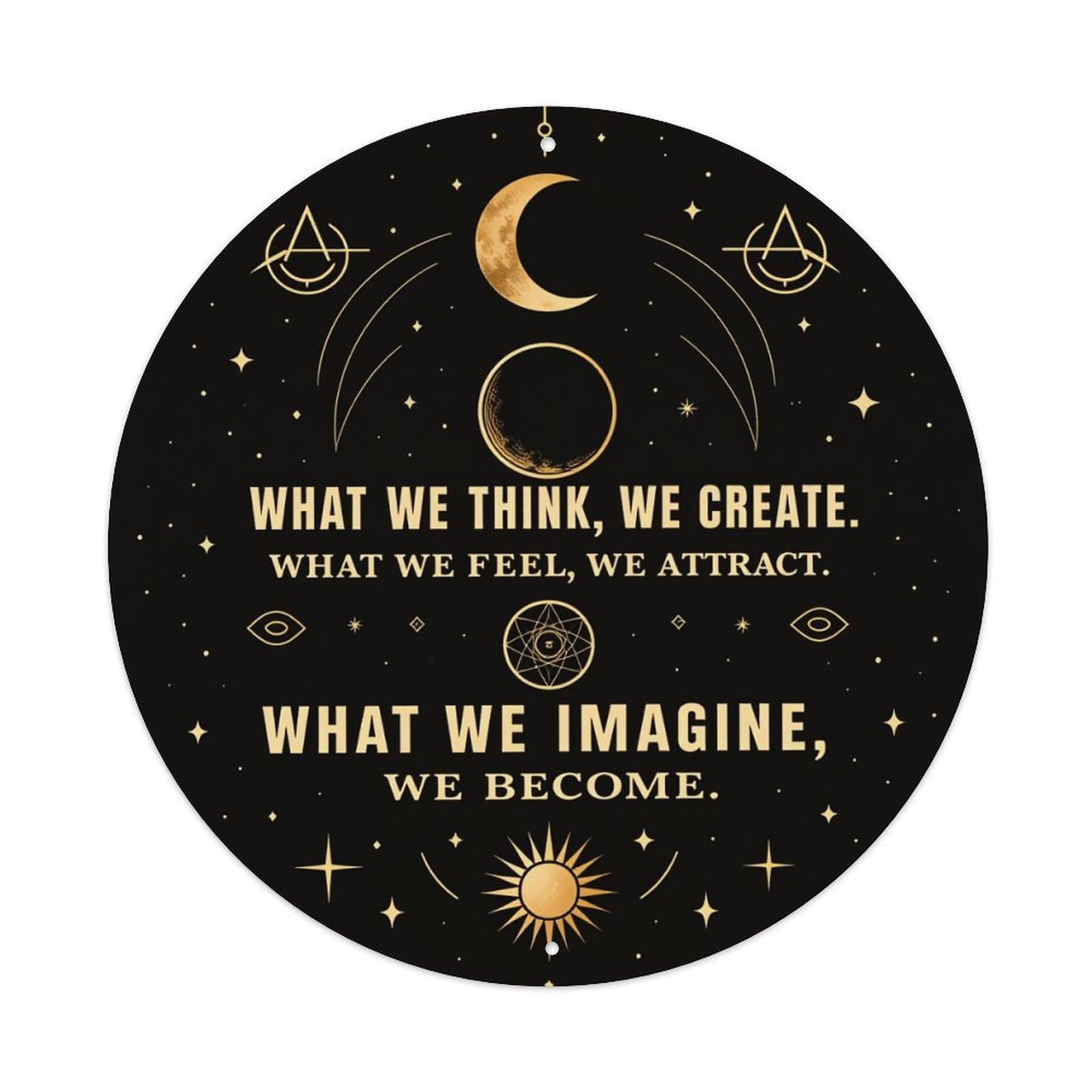 Cosmic Symbolic Celestial Inspirational Design Round Tin Sign Vintage Metal Poster, Home Bar Garage Man Cave Cafe Indoor & Outdoor Wall Decoration 8x8Inches