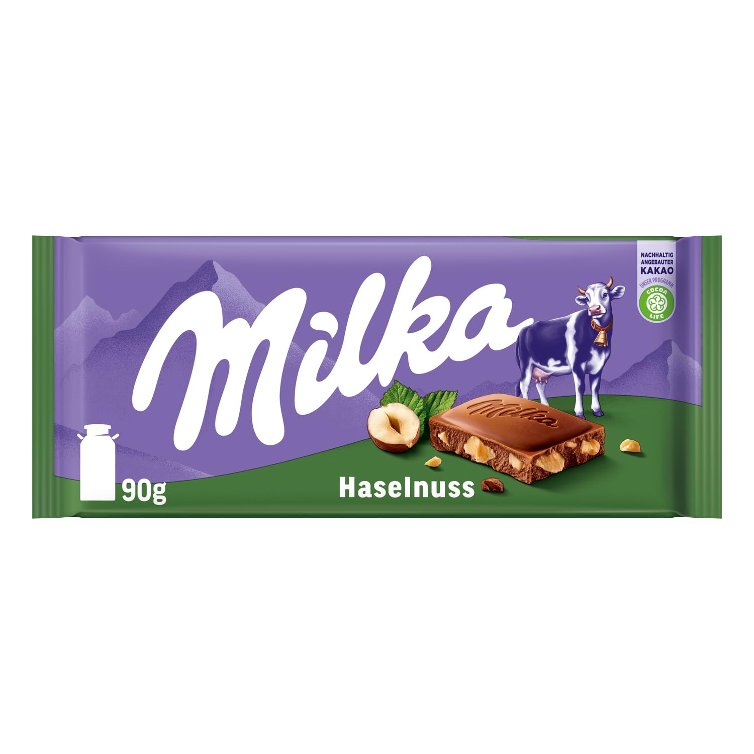 Milka Alpenmilch-Schokoladentafel mit Haselnussstückchen – Tafelschokolade mit knackigen Nussstücken – 24 x 90 g