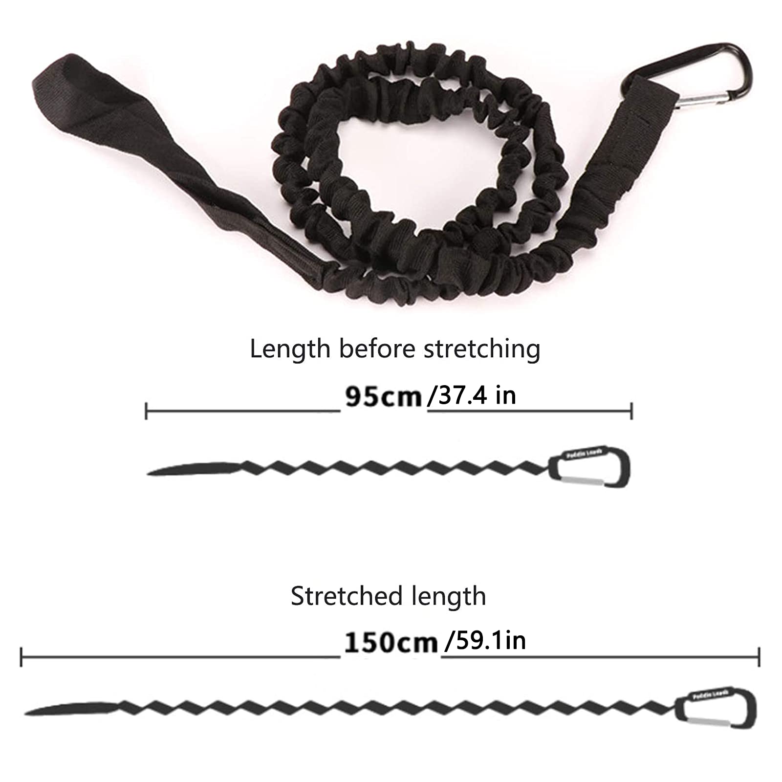 Laisse élastique Pour Pagaie 2 Pièces – 150 Cm, Noir, Adaptée Kayak, Canoë Et Pêche