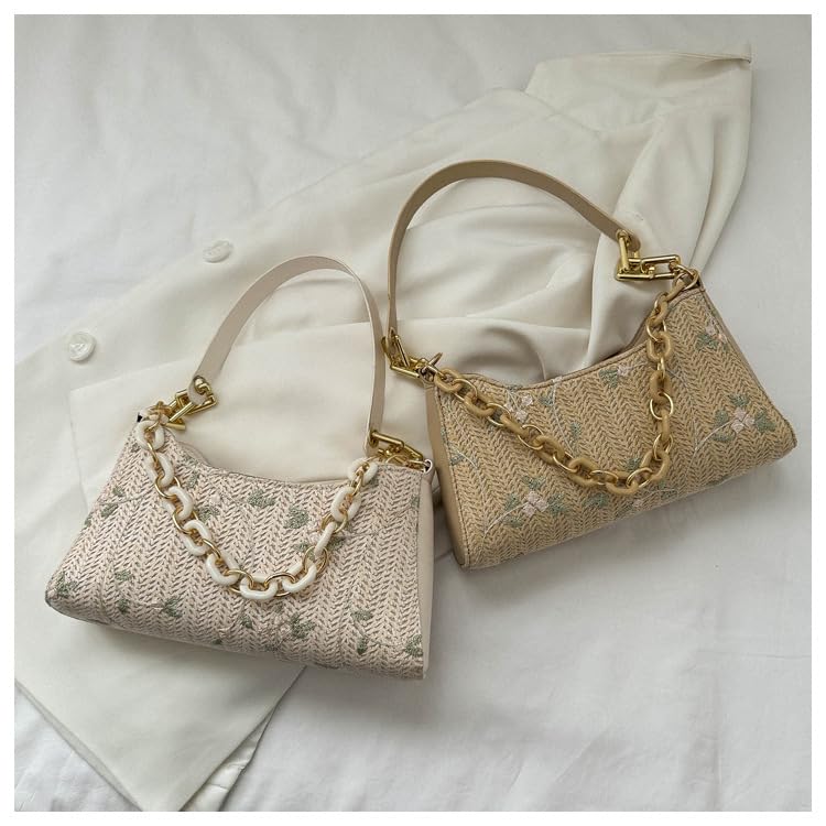 White Weave Bag 1 Piece，Woven Single Shoulder Underarm Bag, Practical for Errands and Outings, Lightweight Stylish2