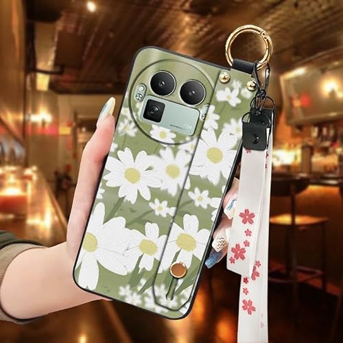 Phone Case Compatible with Realme GT8 Pro China, Phone Holder Lanyard Flower Shockproof Design Silicone Protective Wrist Strap D