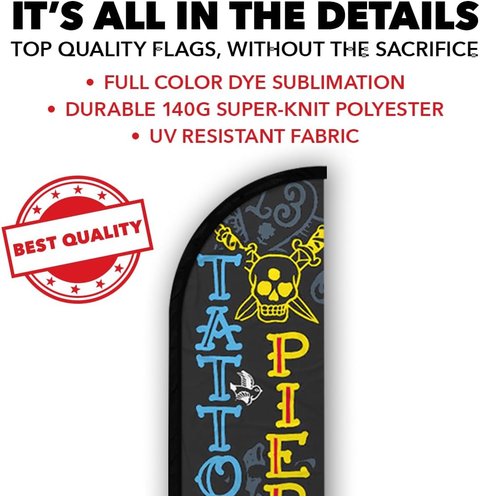 Tattoos & Piercings Windless Banner Advertising Flag - Perfect for Tattoo Shops, Piercing Shops