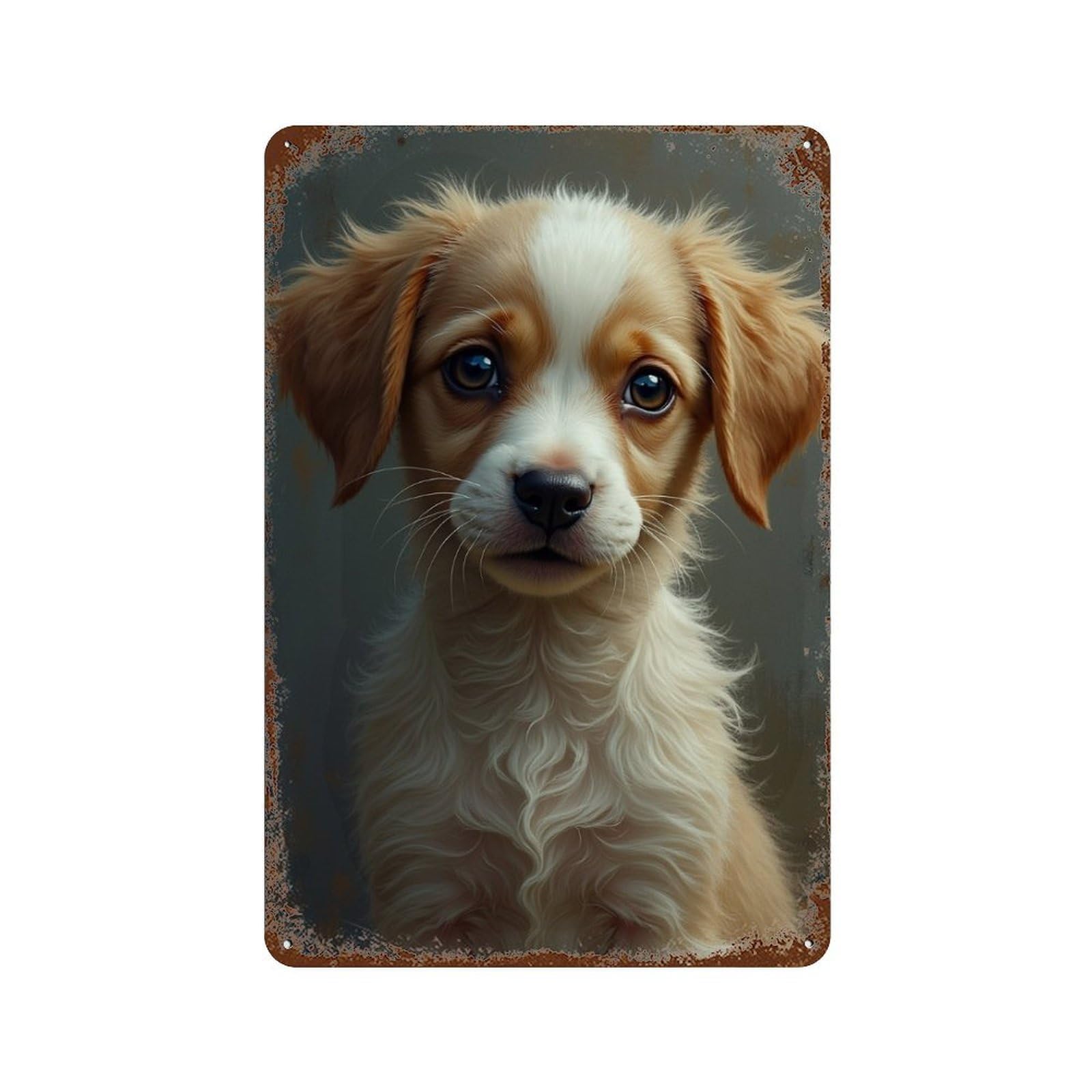 Cute Puppy Portrait Rust Effect Tin Sign 11.8"x7.9", Industrial Home Decor for Basement, Hobby Room And Garage Decor