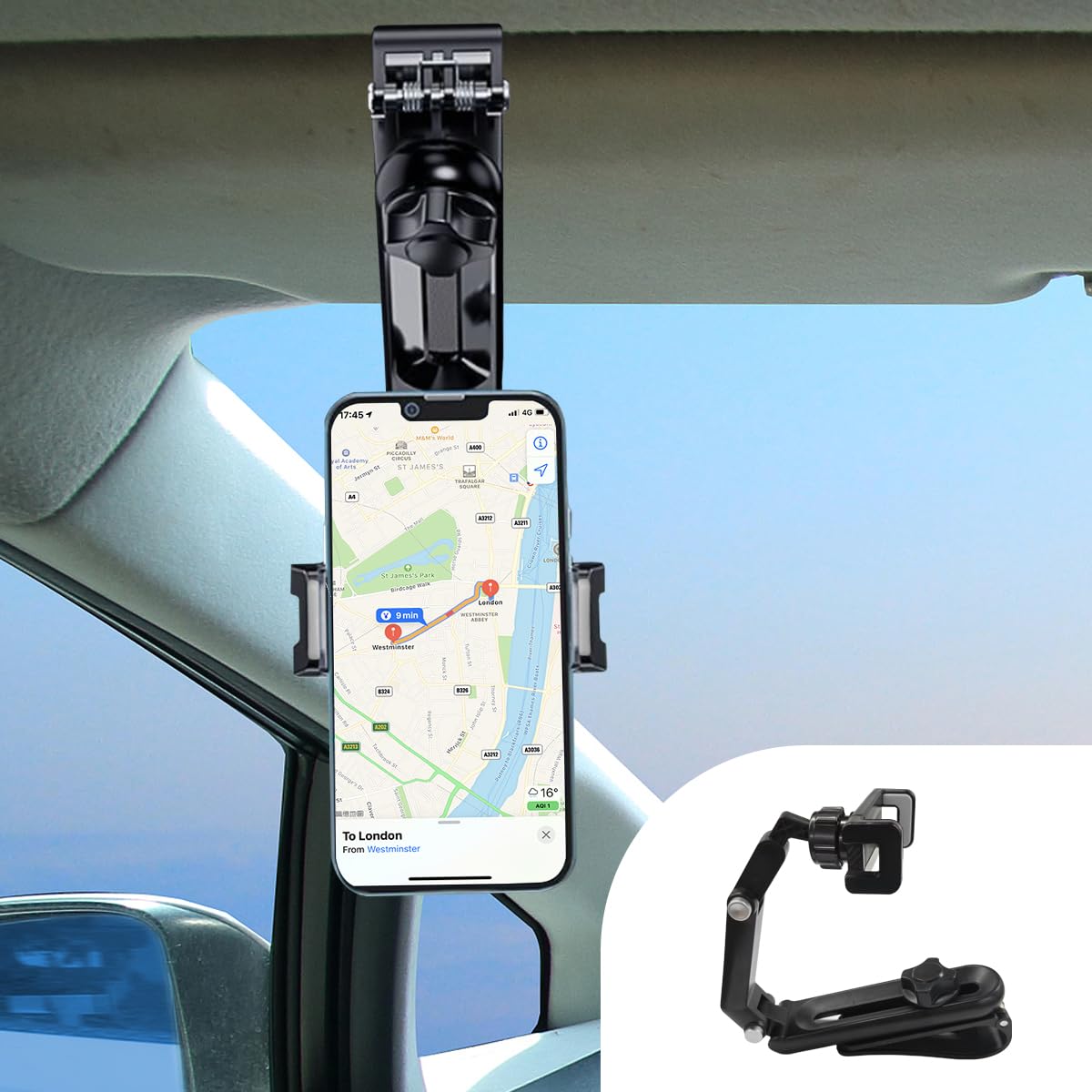 ZIMISI Car Sun Visor Phone Holder, Foldable & Retractable Auto Rear View Mirror Cell Phone Mount, 360° Rotatable Multifunctional Vehicle Smartphone