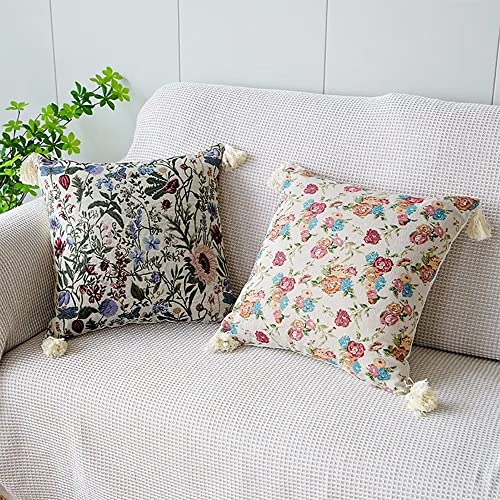 Skxkjian Decorative Throw Pillow Covers Floral 18X18 Inch Leaf Jacquard Square Cushion Covers Boho Tassel Pillow Covers For Sofa Bed Living Room Car Branch #TOP1