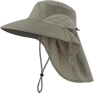 Herren Damen Outdoor-Sonnenhut mit Nackenklappe breiter Krempe Netzstoff UV-Schutz Hut Angelhüte
