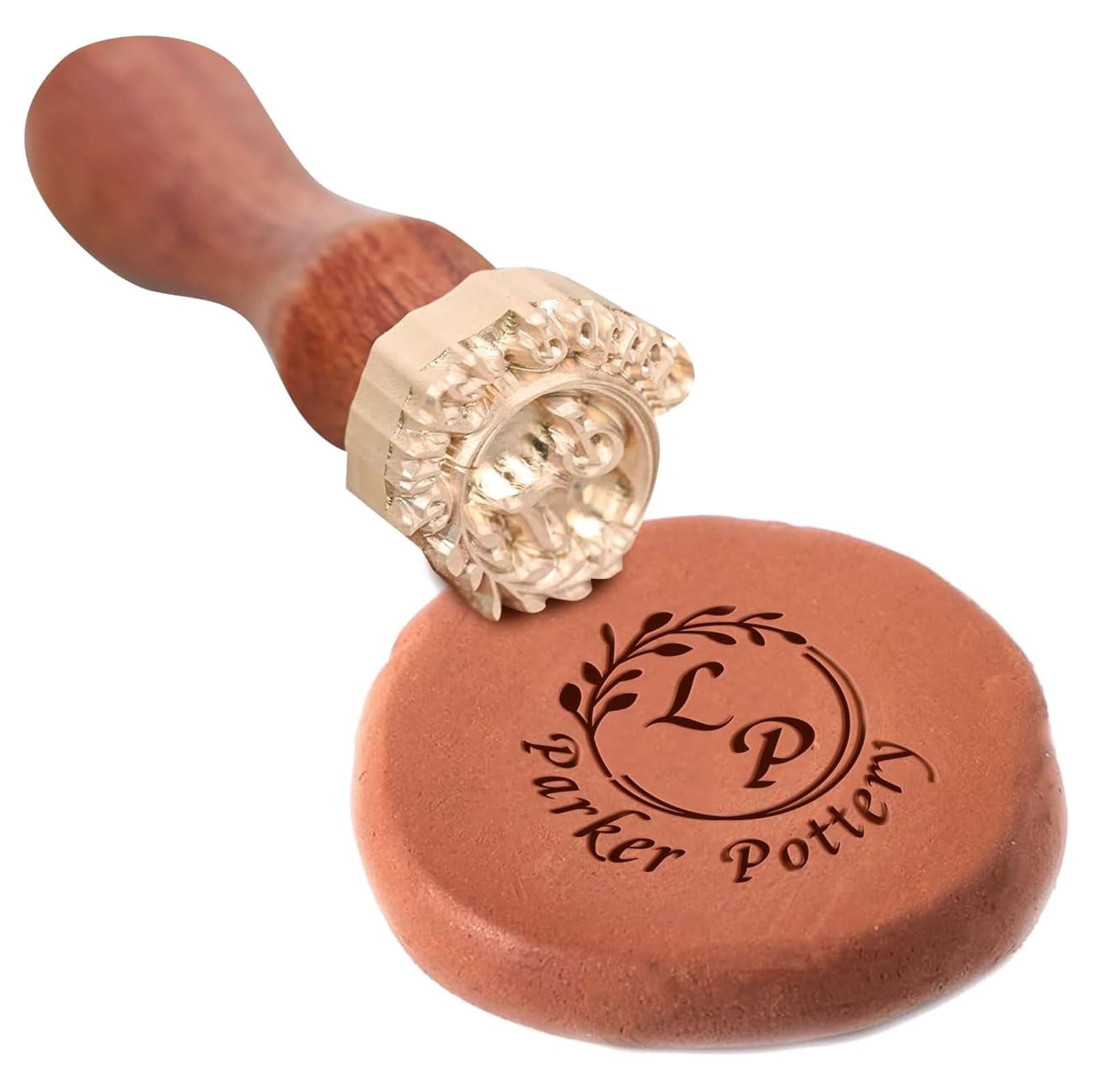 Personalisierter Keramik-Signaturstempel, individueller Messingstempel mit Holzgriff for Ton und Keramik, erstellen Sie Ihr eigenes Design Zeichen(3Inches)
