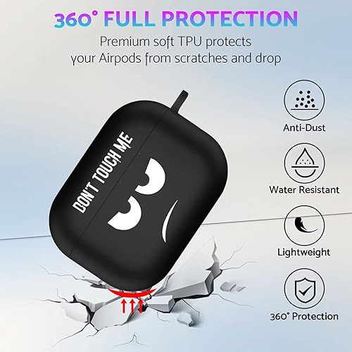 Miniatura 3 de Funda para AirPods Pro Cute 2019, Don't Touch My PODS Negro Cool Cover con llavero Big Eyes Cute Cartoon para AirPods Pro, a prueba de golpes y