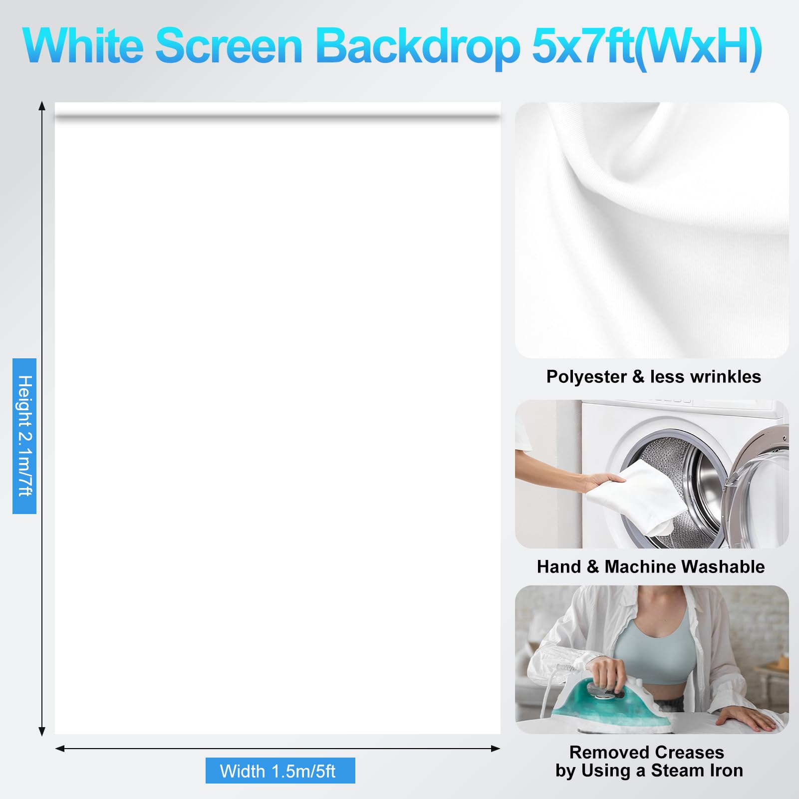 Kit Fondale Schermo Bianco, 1,52 x 1,98 m Sfondo Bianco per Fotografia con Supporto Portatile a Forma di T per Studio Fotografico, Matrimonio, Festa, Decorazione
