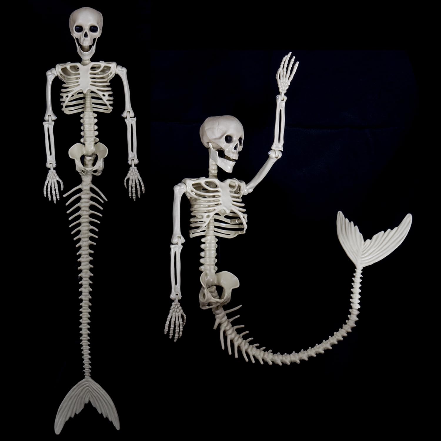 HBSTK 2 Pack 33 Inches Mermaid Halloween Skeleton Pose-N-Stay Posable Movable Jonints Hanging for Halloween Decoration Decor Spooky Scene Party Favors