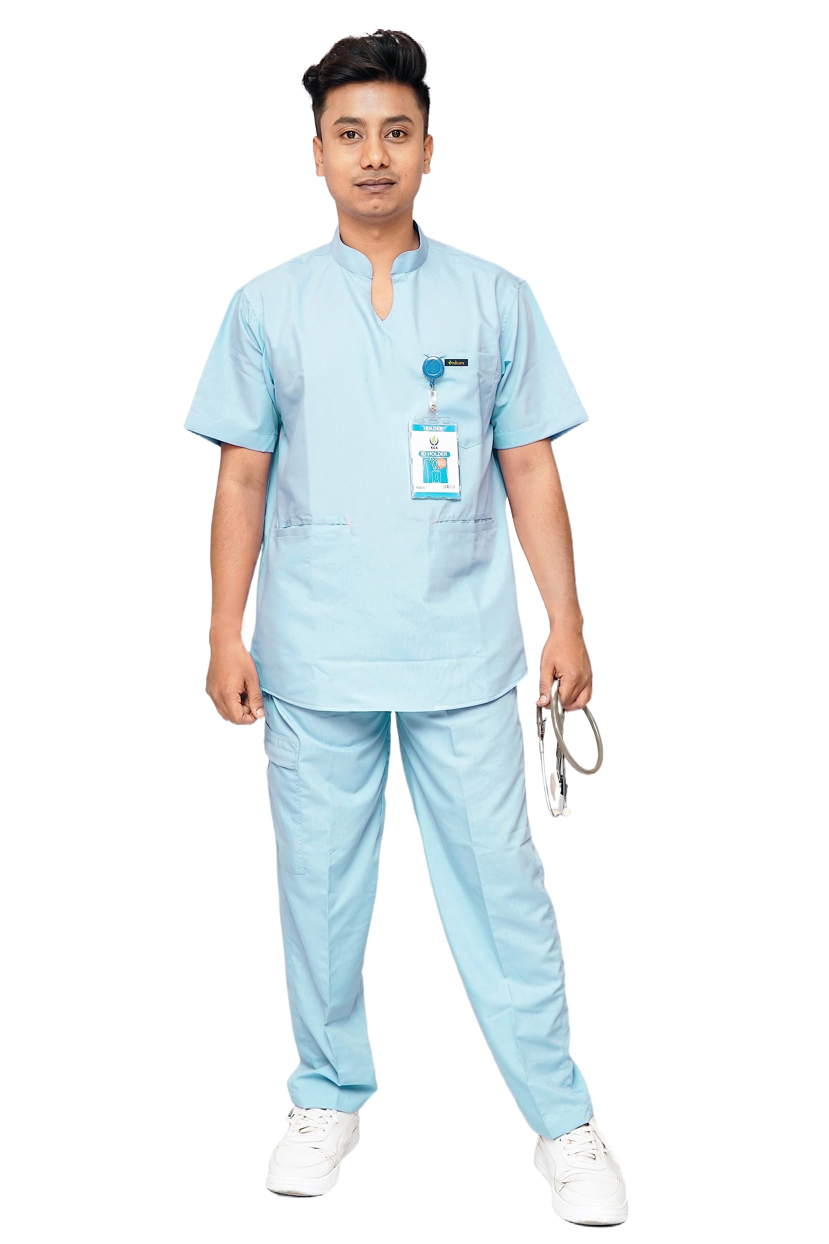 INDICARE Men Scrub Top with 7 Pockets|Mandarin Collar|Ideal for Doctors, Nurses, Dentists and Healthcare Professionals (Medical Blue) (S, Top & Pant set) (B0D9DG5M5X) Amazon Price History, Amazon Price Tracker