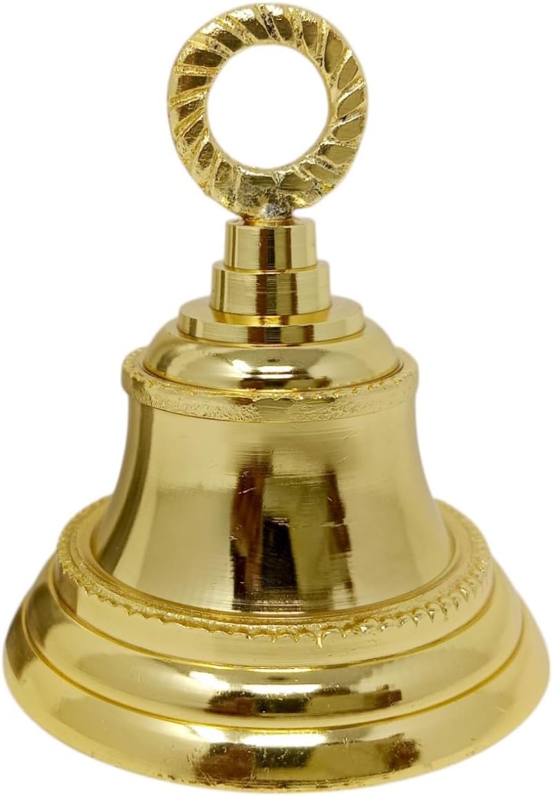 3.5" Height Indian Brass Bells Jingle Bells for Home Door Décor, Crafts, Chimes, Christmas Décor, Cow Pet Bells Christmas Craft Bells for Christmas Decorations (Pack of 2)