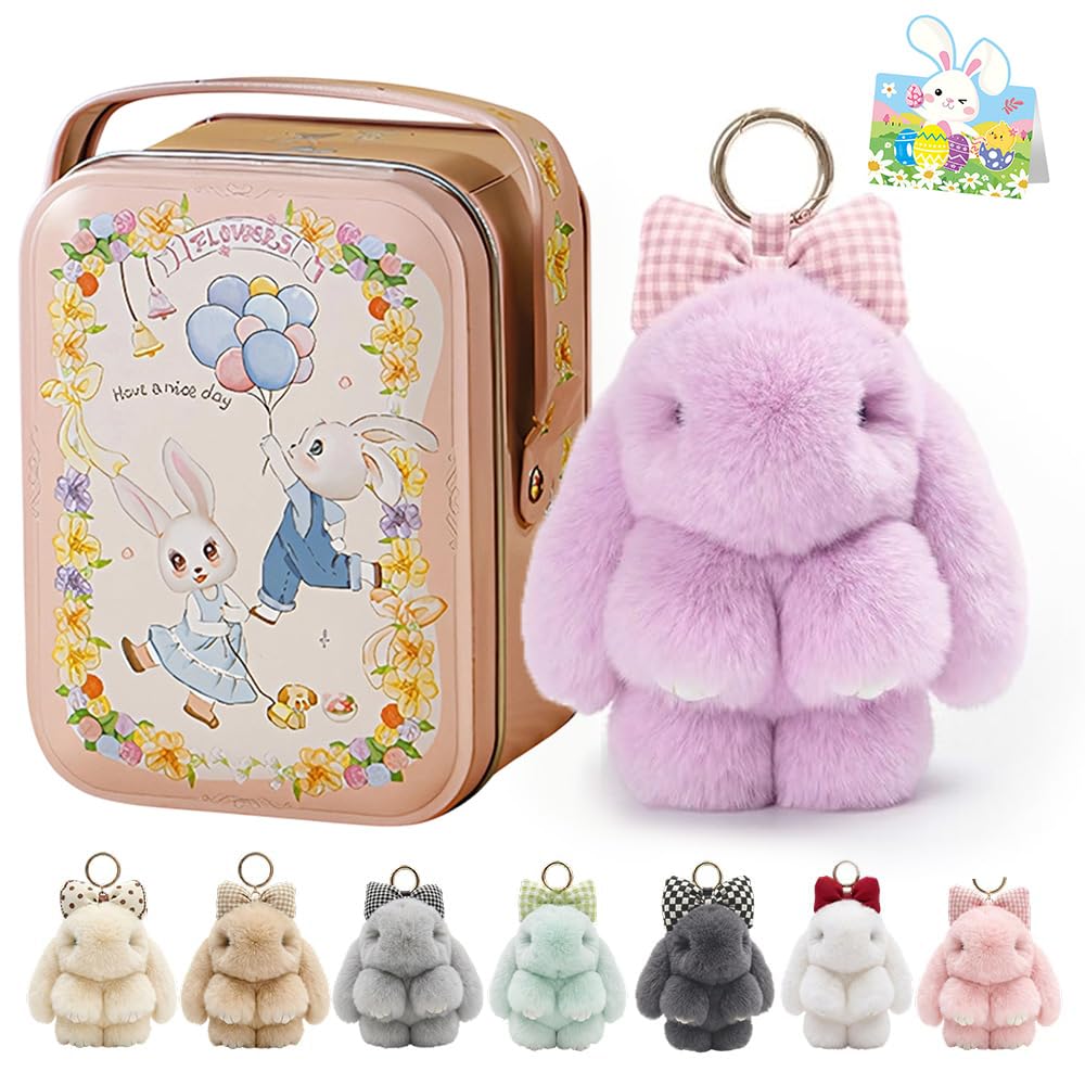 Bunny Lulu Keychain With Tin Box, Bunny Keychain Charm Bao Rabbit Pompom For Bags, Easter Girls Women Gift — view 24