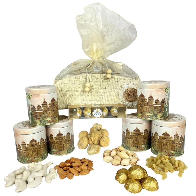 Image of NUTRI MIRACLE Rakhi Gift Filled with Nuts and Assorted Chocolate Bites | Guest Gift Hamper of Healthy Dry Fruits