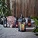 Lights4fun, Inc. Trio of Black Metal Moroccan Indoor Battery Operated LED Flameless Candle Lanterns with Colored Glass