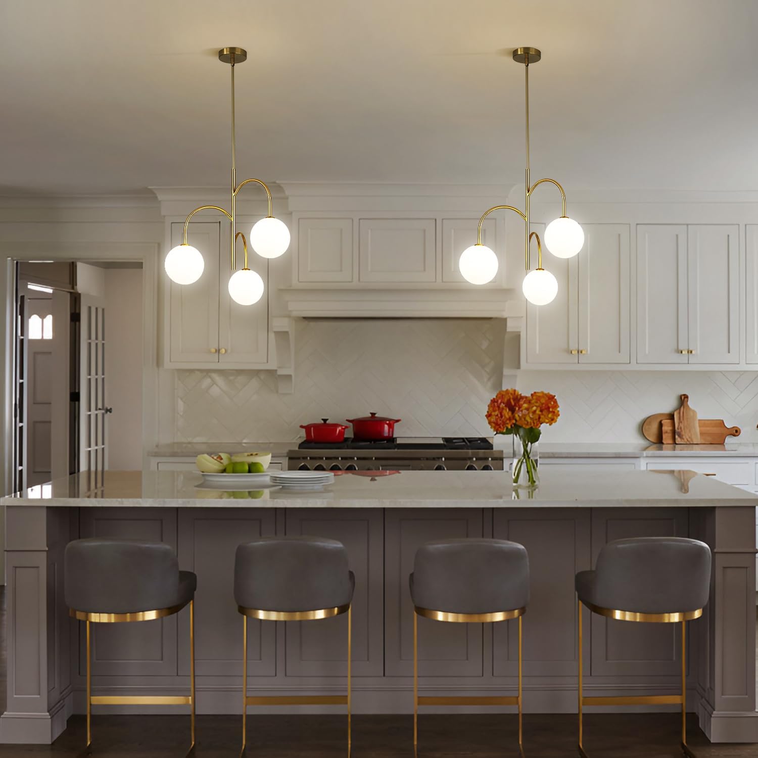 3 Light Milk Glass Chandelier Small Gold Chandelier Vintage Bedroom Pendant Light Fixture White Globe Ceiling Light Mid Century Modern Sputnik Light