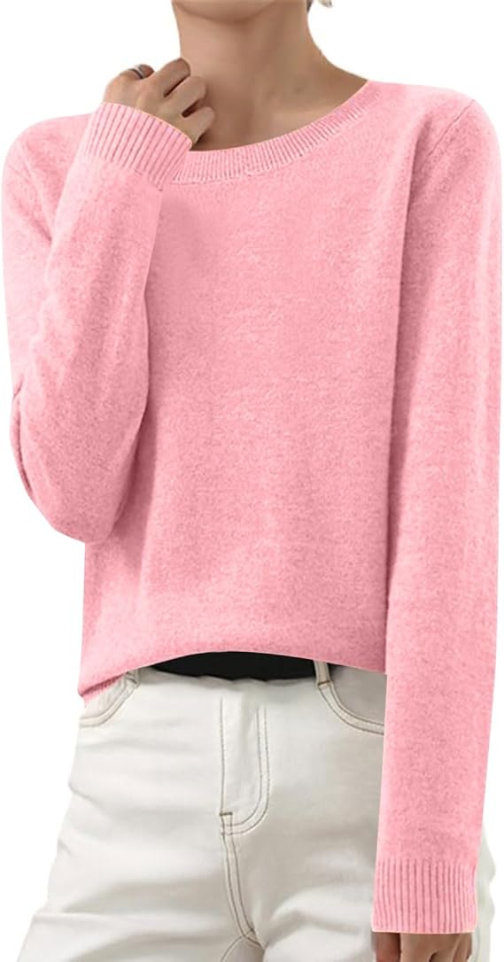OIOLOYJM Fall Cashmere Sweaters for Women 2025 Crewneck Long Sleeve Tops Knitted Pullovers Lightweight Merino Wool Sweater