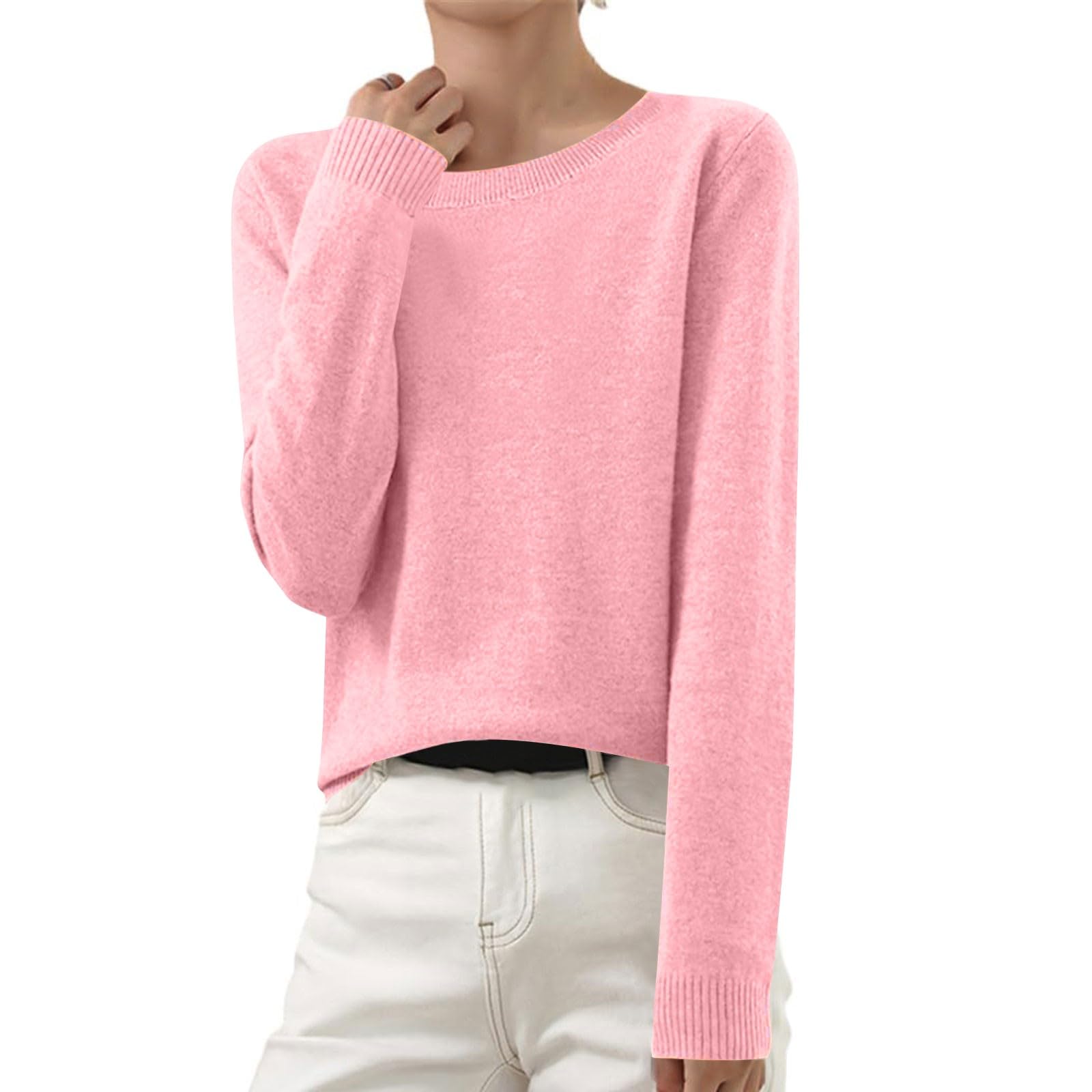 OIOLOYJM Cashmere Sweaters for Women 2026 Crewneck Long Sleeve Tops Knitted Pullover Lightweight Merino Wool Sweater