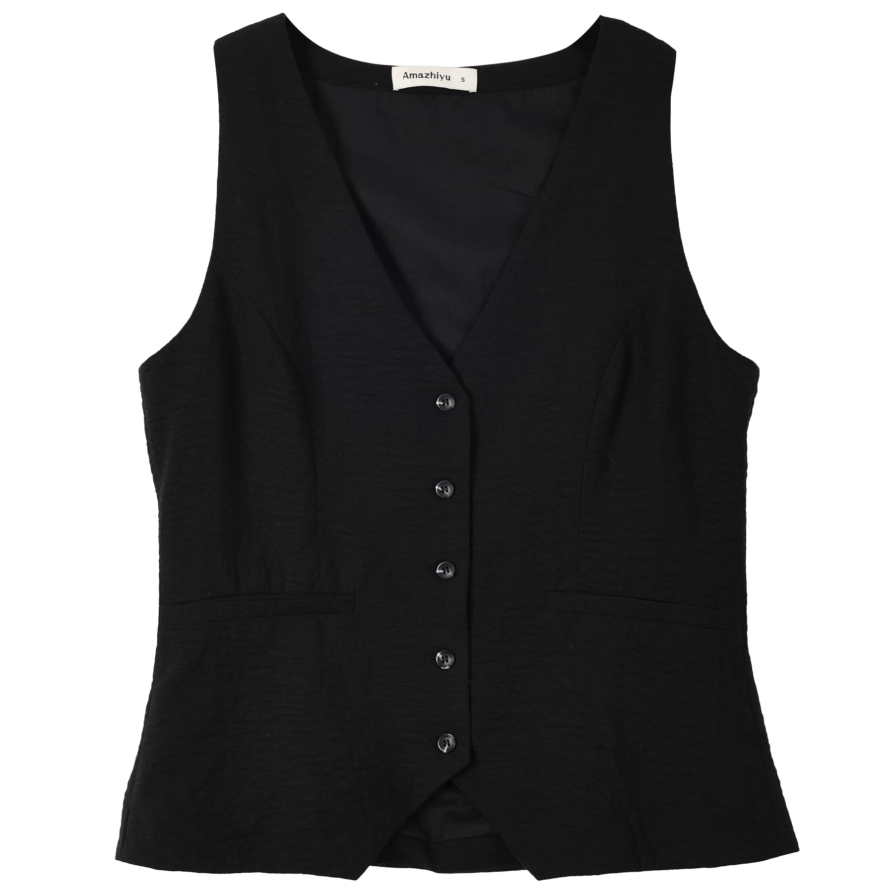 Amazhiyu Gilet da donna in misto lino, senza maniche, con bottoni, scollo a V, top estivo