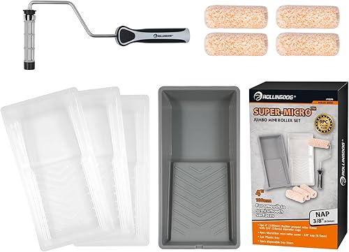 Miniatura 9 de ROLLINGDOG Rodillo de pintura pequeño  Mini marco de rodillo de 4 pulgadas con 6 cubiertas de rodillo de pintura de microfibra con siesta de 38