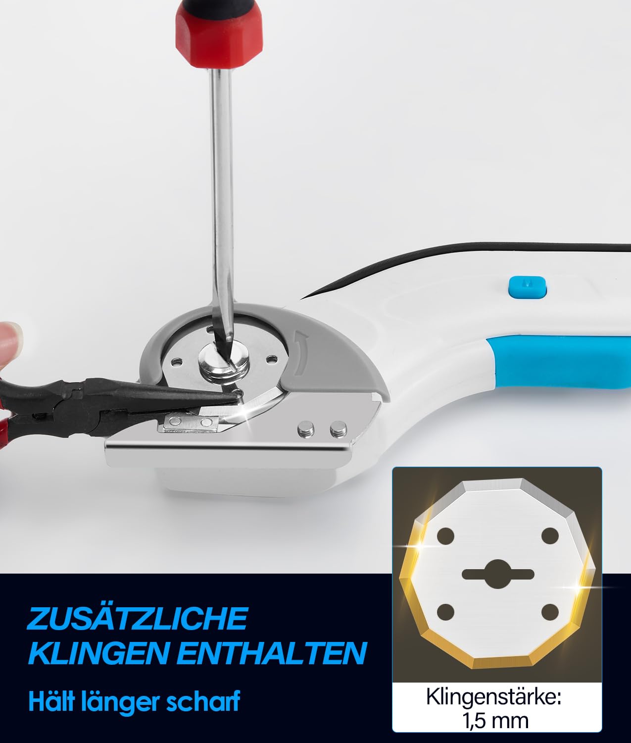 PAHTTO Kartonschneider elektrische Schere 4V 320 U/min, kabelloser Rollschneider Universalschneider akku mit Sicherheitssperre, 2 selbstschärfenden Klingen, für Karton Pappe Teppich Leder Filz Stoff