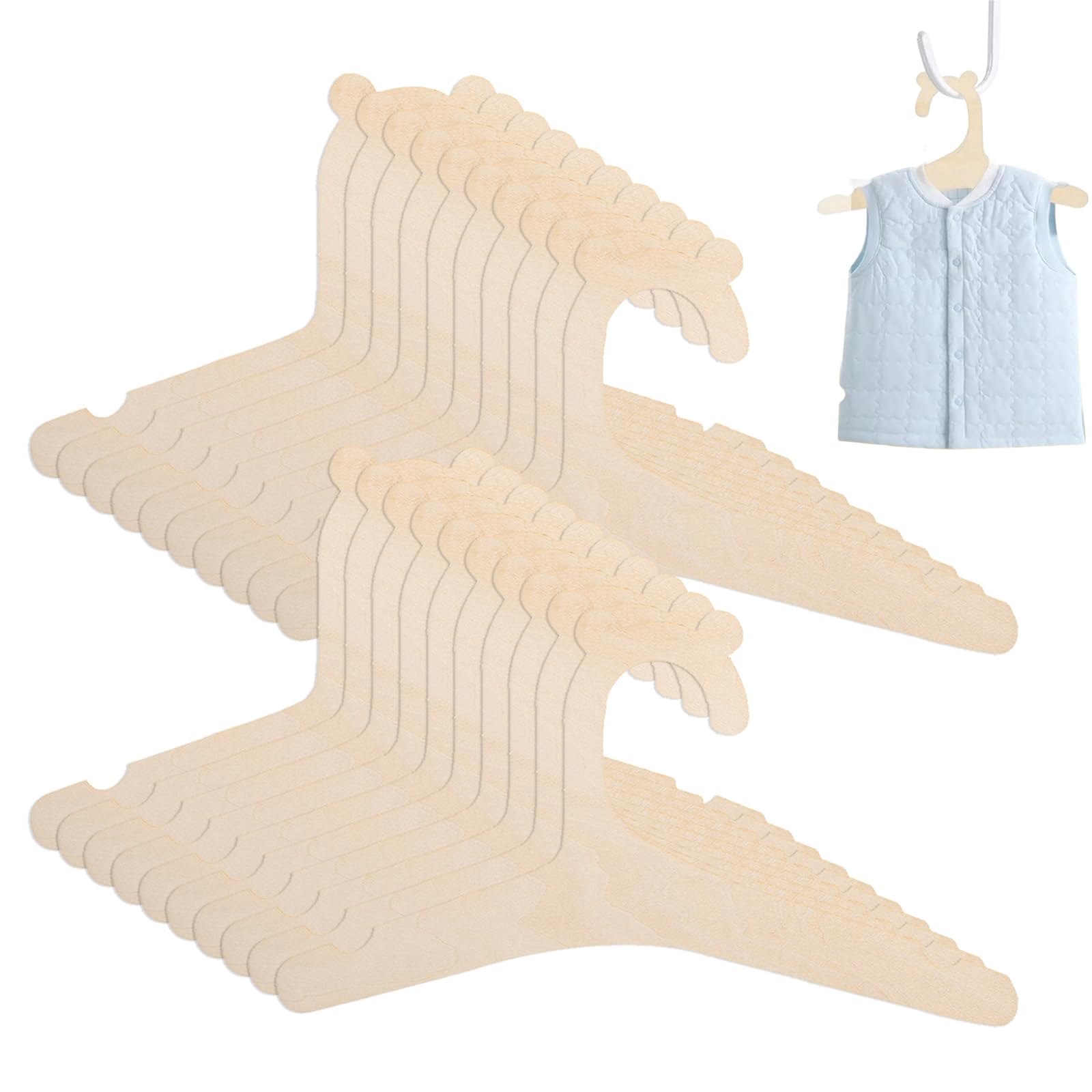 Oyiclyea Wooden Bear Shape Kids Hanger 20 Pcs Wood Color Wooden Baby Hanger,Cute Baby Coat Hangers,Non Slip Childrens Hangers,Save Space,Hangs Jackets,Dresses,Shirts,Blouses and Pants