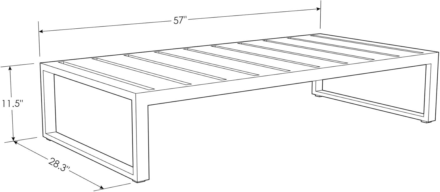 Modern Kore Outdoor Retangular Coffee Table with Powder Coated Aluminum Frame in Black