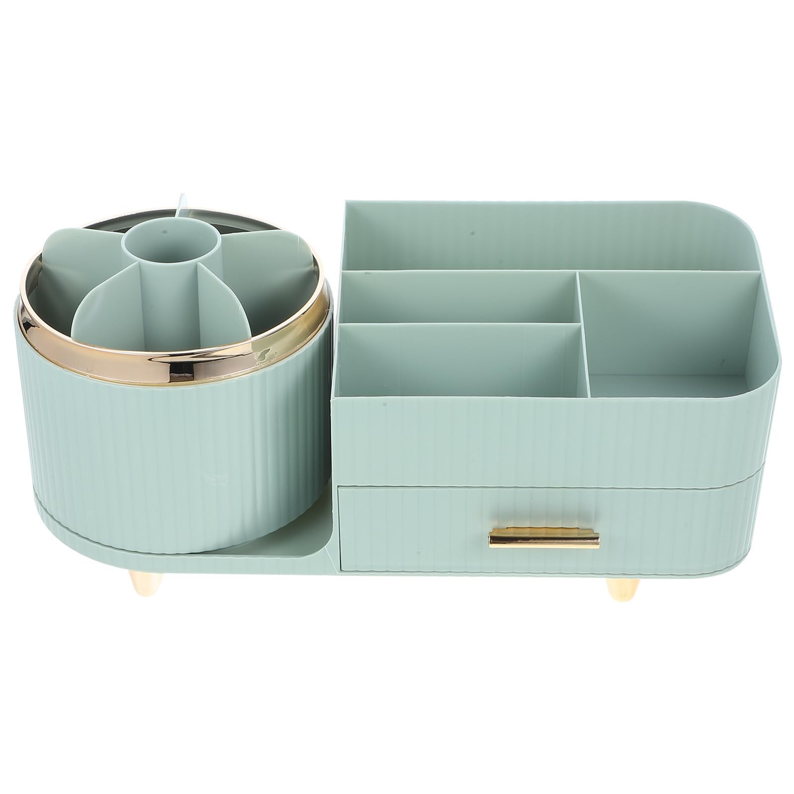 Porta Pennelli Make Up Rotante da Tavolo, Organizer Trucchi Grande Capacità, Pet, Verde Chiaro, per Desktop e Dressing Room