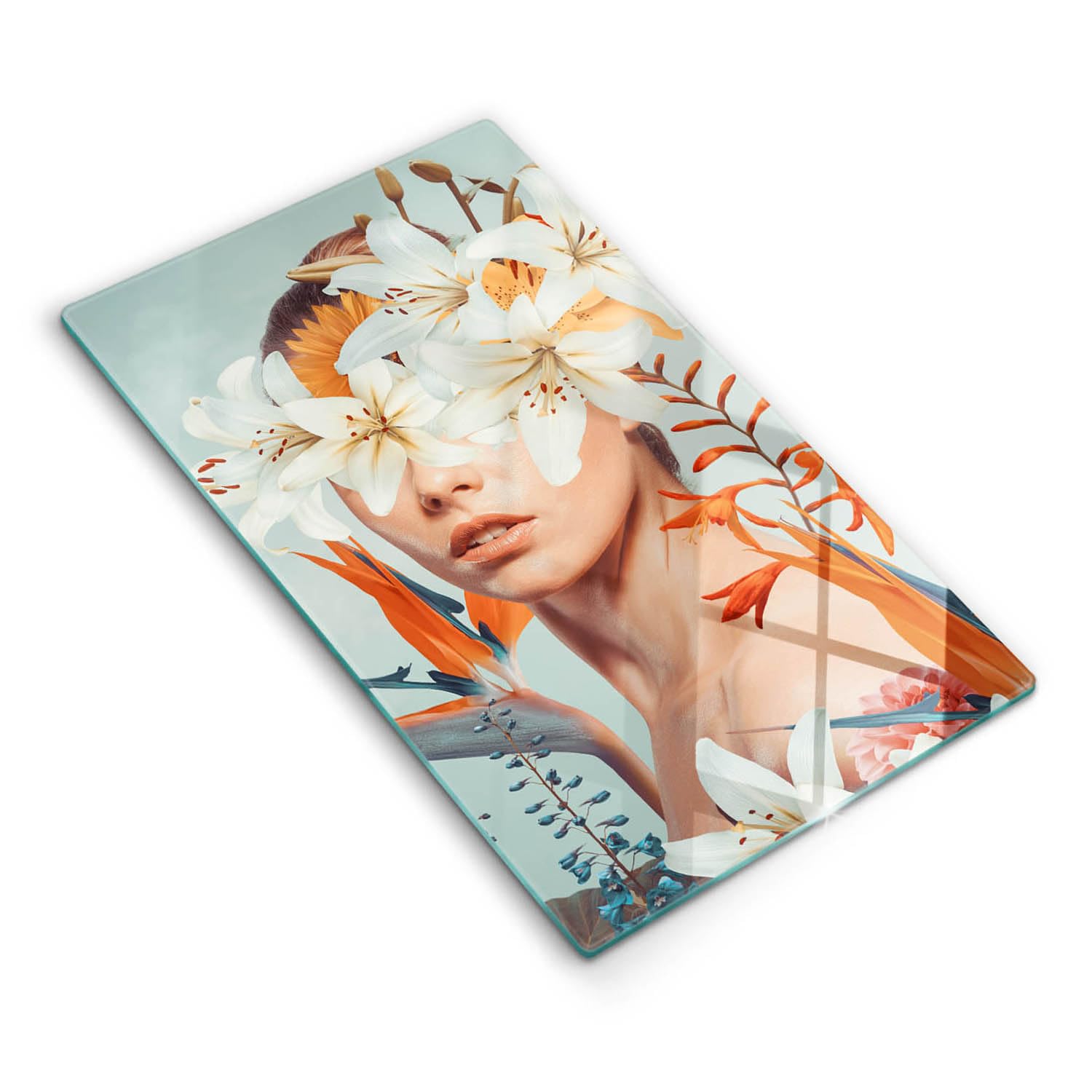Planche à découper induction 30x52cm Wallfluent protège plaque cuisson verre résistant fleurs