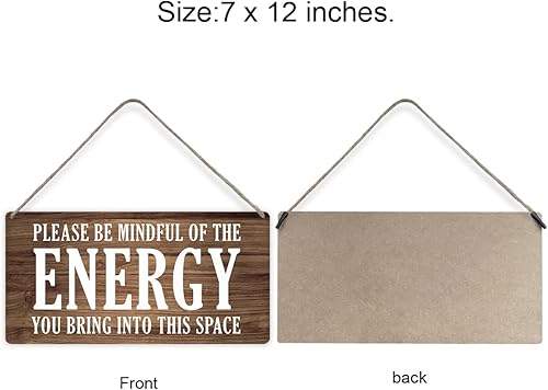 Miniatura 2 de MIGUMUTU Decoración de pared estilo campestre con frase "Be Mindful", letreros de madera rústicos para colgar, placa de pared con energía positiva,